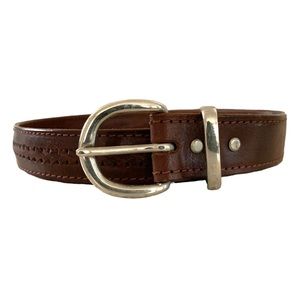 Classic Men’s Brown Leather Belt Brass Buckle Timeless Preppy Office Work Formal